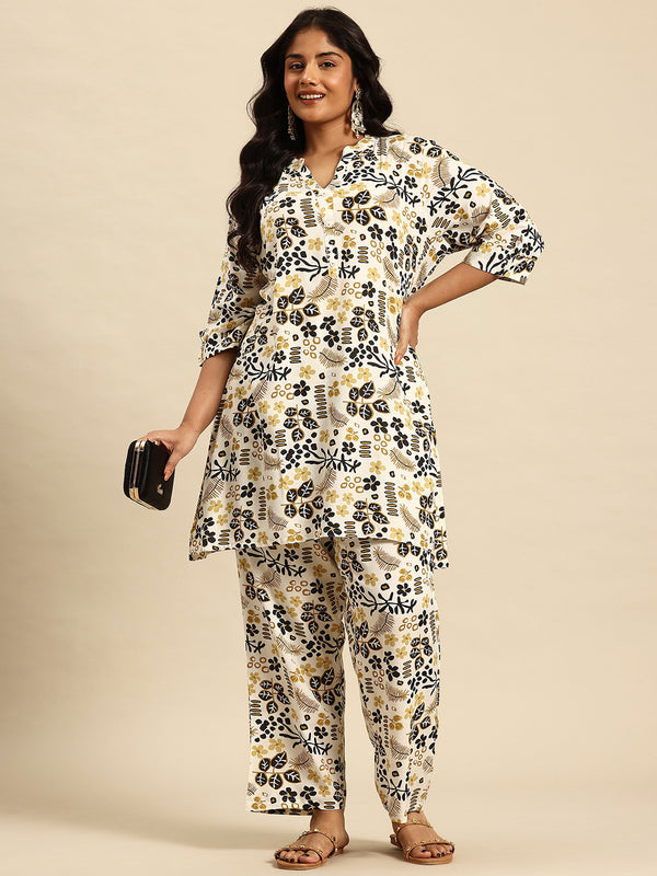 Black Aop Coord With 3/4 Sleeve  For Women