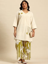 Mehandi Leaf Embroidered Regular Beads & Stones Kurta With Palazzos Co-Ords Set