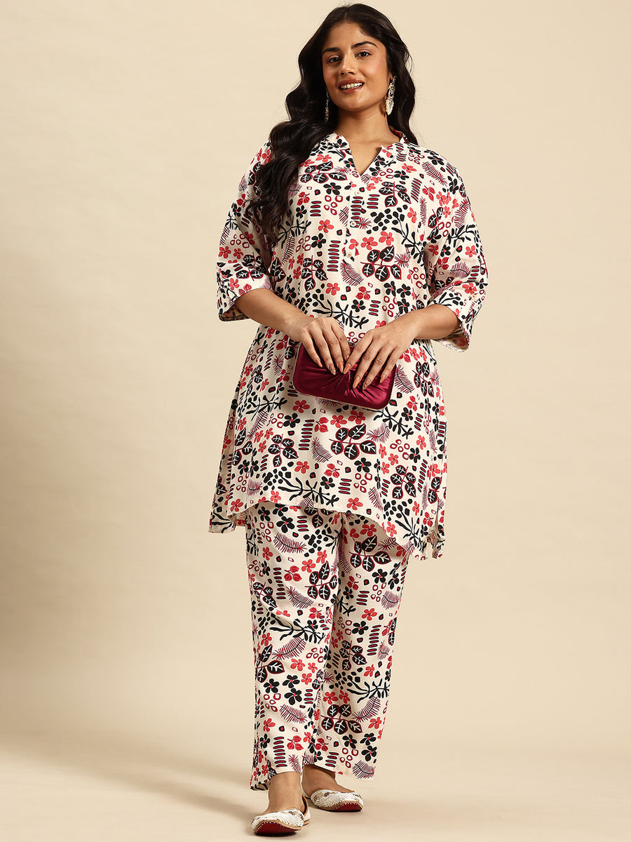 Red Aop Coord With 3/4 Sleeve  For Women