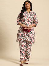 Red Aop Coord With 3/4 Sleeve  For Women