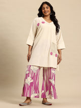 Pink Leaf Embroidered Regular Beads & Stones Kurta With Palazzos Co-Ords Set