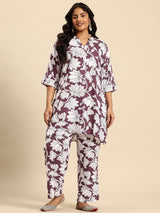 Brown Lotus Coord With 3/4 Sleeve For Women