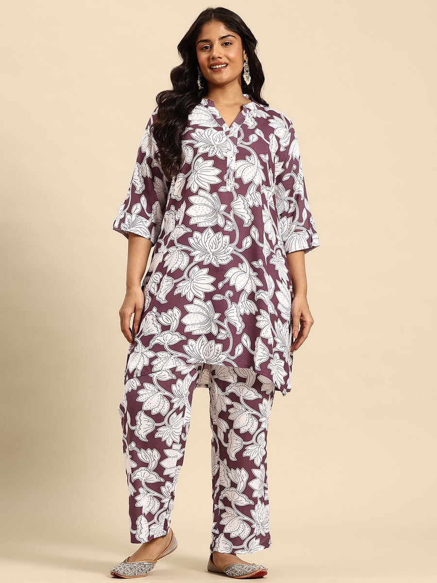 Brown Lotus Coord With 3/4 Sleeve For Women