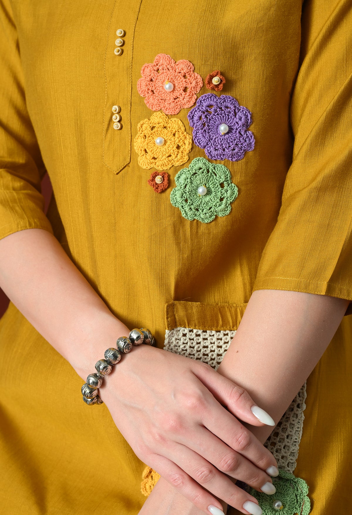 Yellow Embroidered Printed Casual V-Neck Top With Trousers