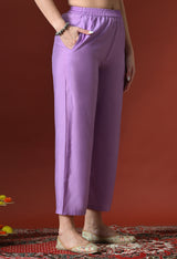 Purple Floral Embroidered Regular Chanderi Cotton Kurta with Pyjamas & With Dupatta