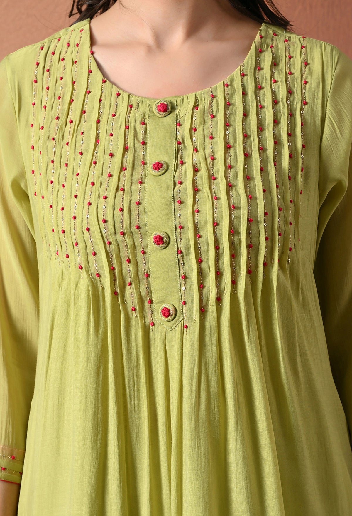 Green Empire Thread Work Pure Silk Kurta with Trousers & With Dupatta