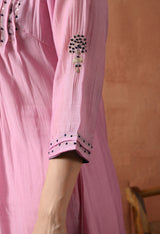 Pink Empire Thread Work Pure Silk Kurta with Trousers & With Dupatta