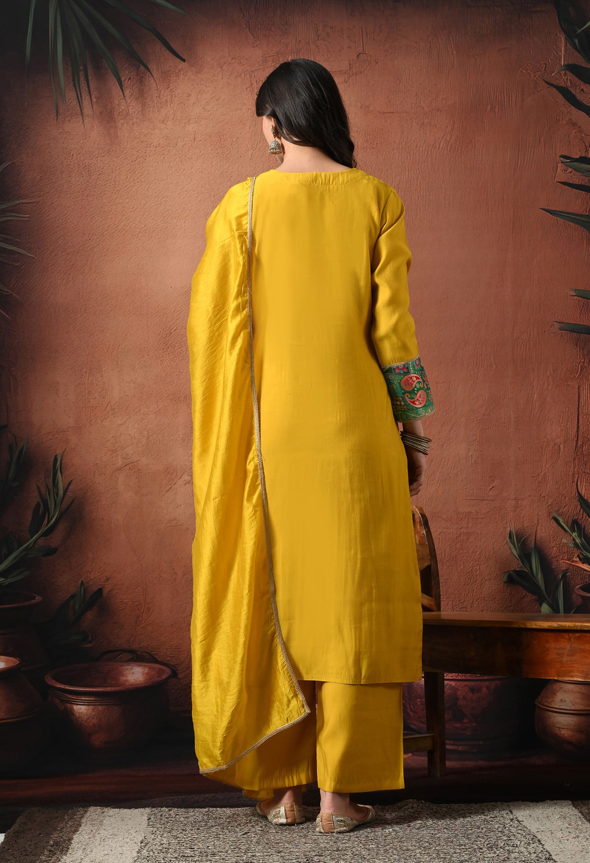 Sia Yellow A Line Top  Bottom & Dupatta  For Women - 2984