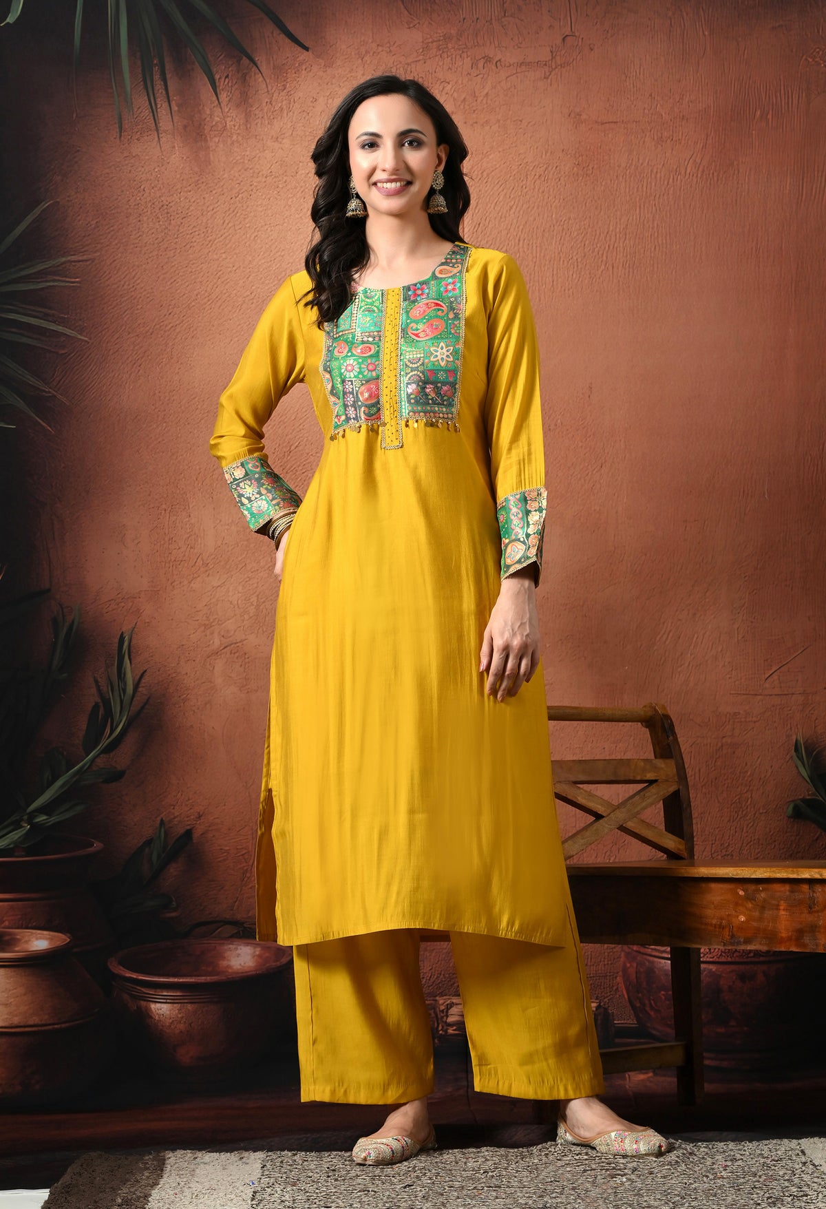 Sia Yellow A Line Top  Bottom & Dupatta  For Women - 2984
