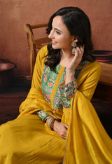 Sia Yellow A Line Top  Bottom & Dupatta  For Women - 2984