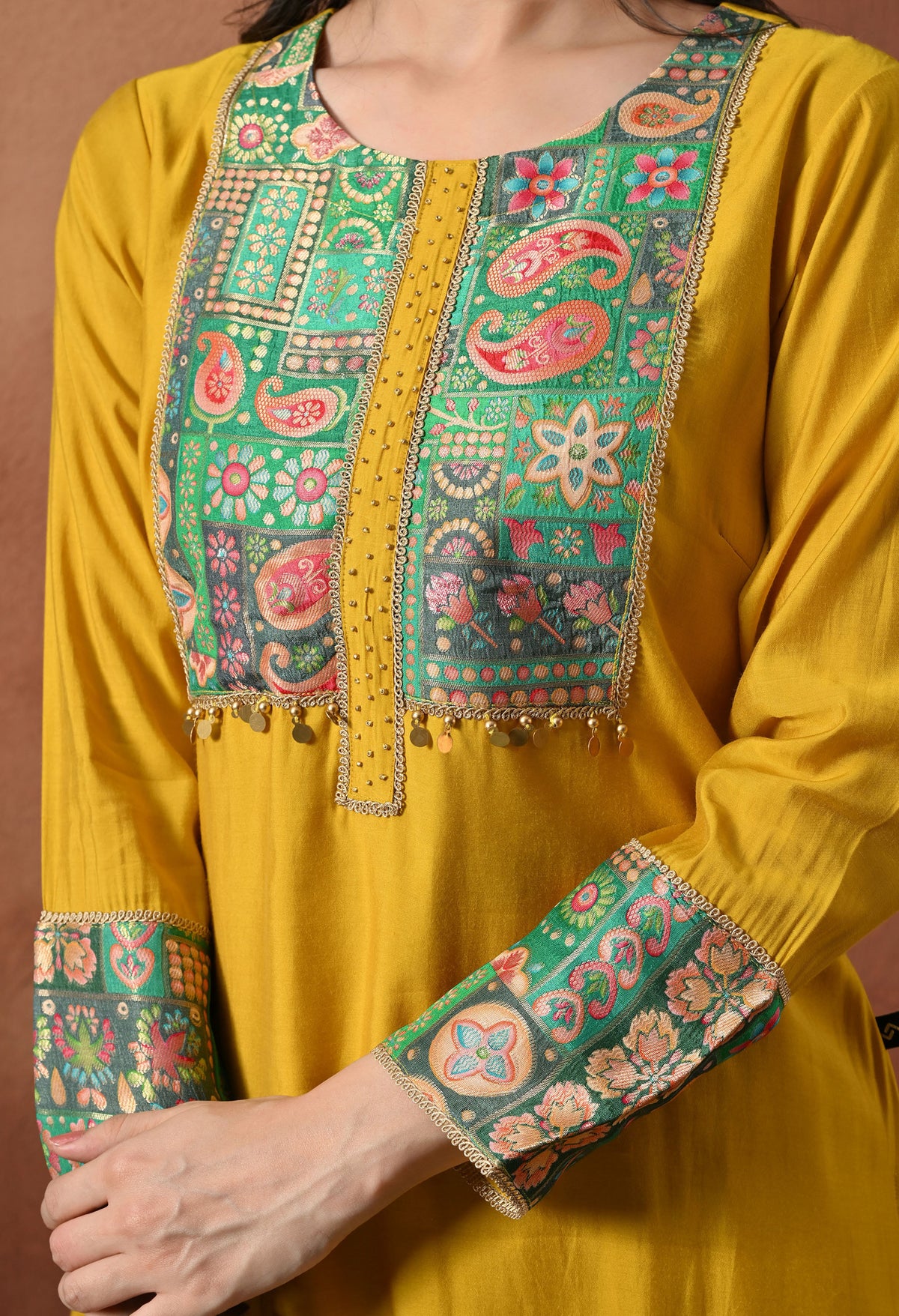 Sia Yellow A Line Top  Bottom & Dupatta  For Women - 2984