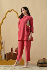 Pink Crochet Solid Tunic with Trousers