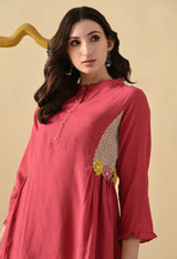 Pink Crochet Solid Tunic with Trousers