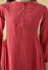 Pink Crochet Solid Tunic with Trousers