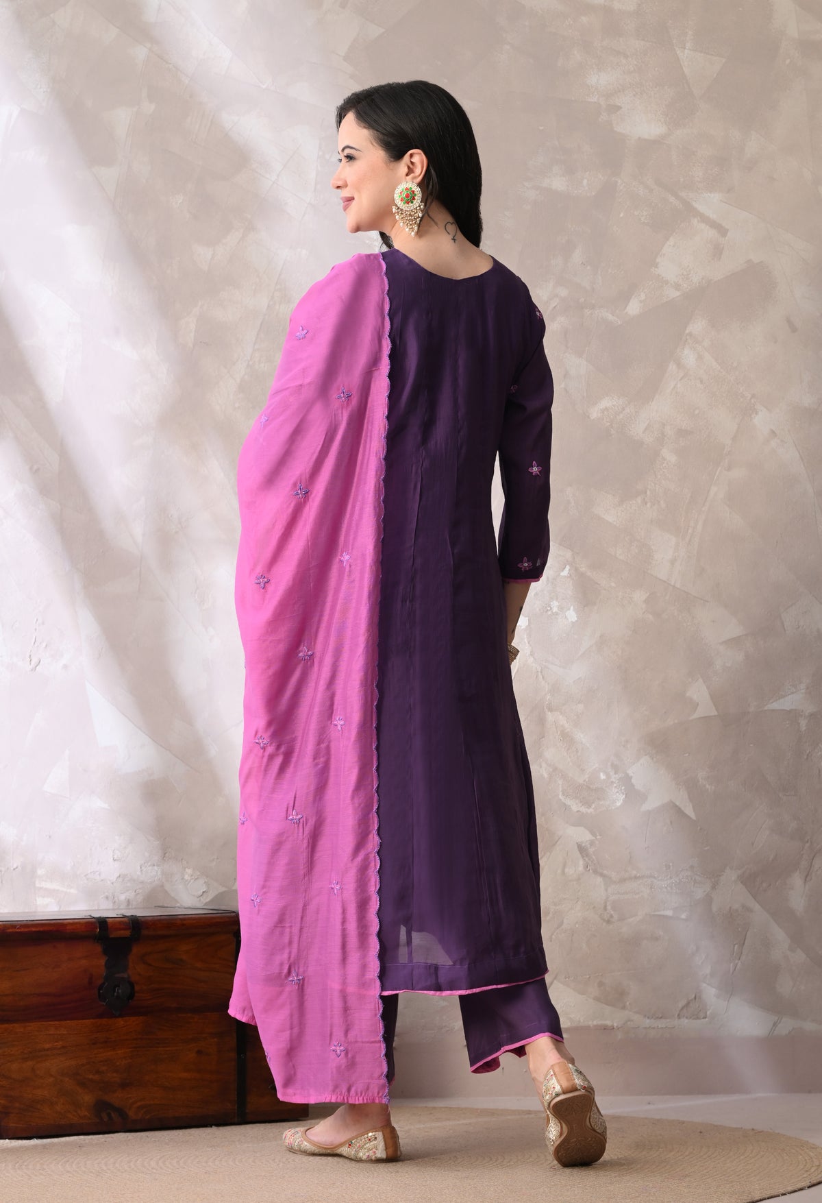 Purple Ethnic Motifs Embroidered Regular Thread Work Kurta with Palazzos & With Dupatta