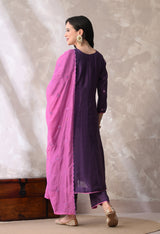 Purple Ethnic Motifs Embroidered Regular Thread Work Kurta with Palazzos & With Dupatta