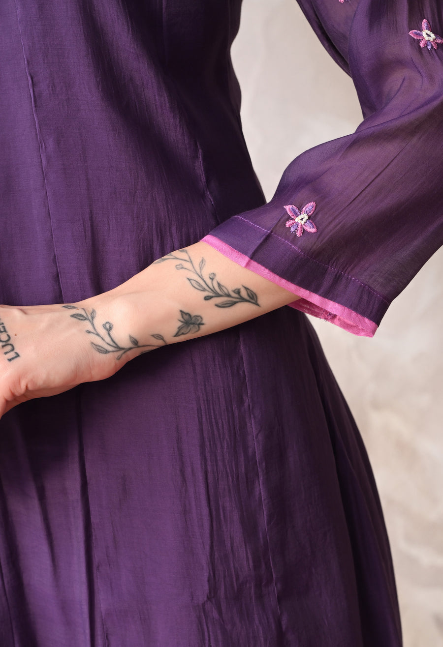 Purple Ethnic Motifs Embroidered Regular Thread Work Kurta with Palazzos & With Dupatta