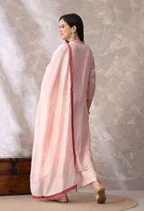 Pink Floral Embroidered Regular Thread Work Kurta with Palazzos