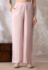 Pink Floral Embroidered Regular Thread Work Kurta with Palazzos