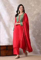 Sia Pink A Line Top  Bottom & Dupatta  For Women - 2984