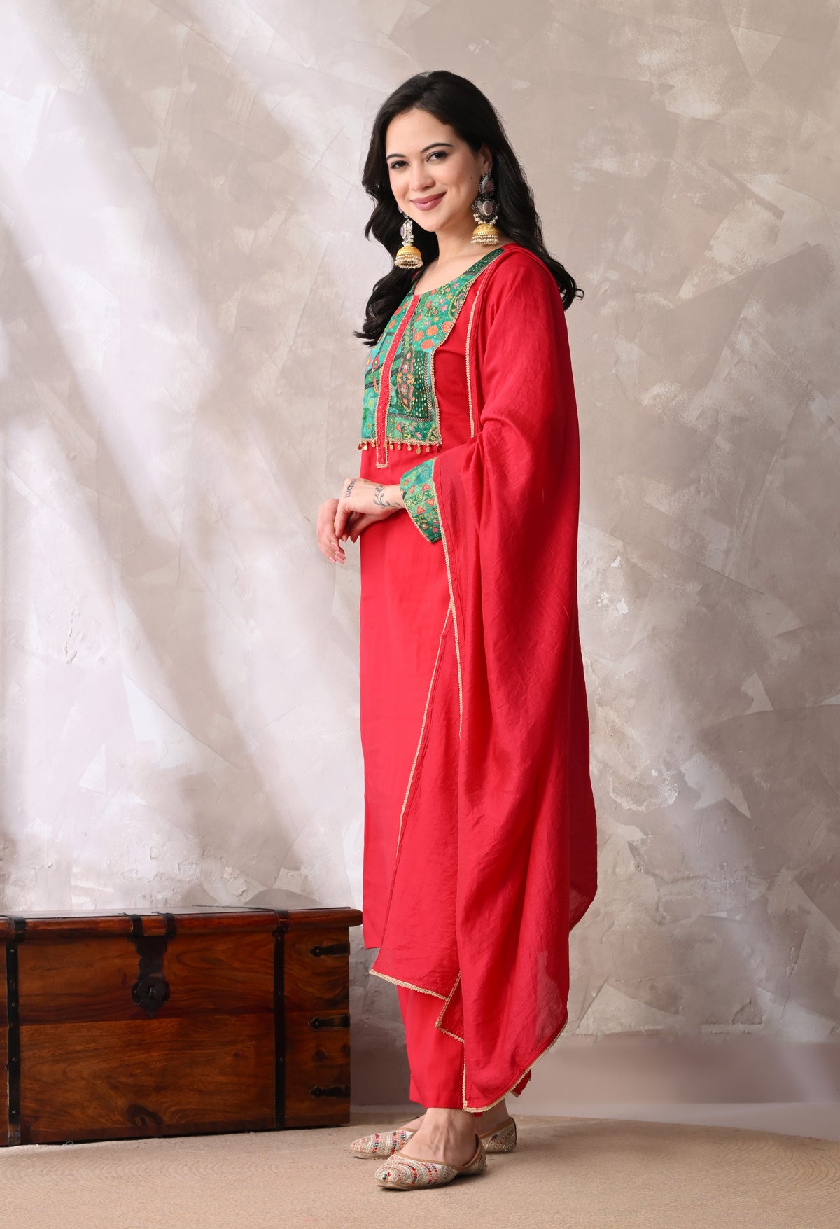 Sia Pink A Line Top  Bottom & Dupatta  For Women - 2984
