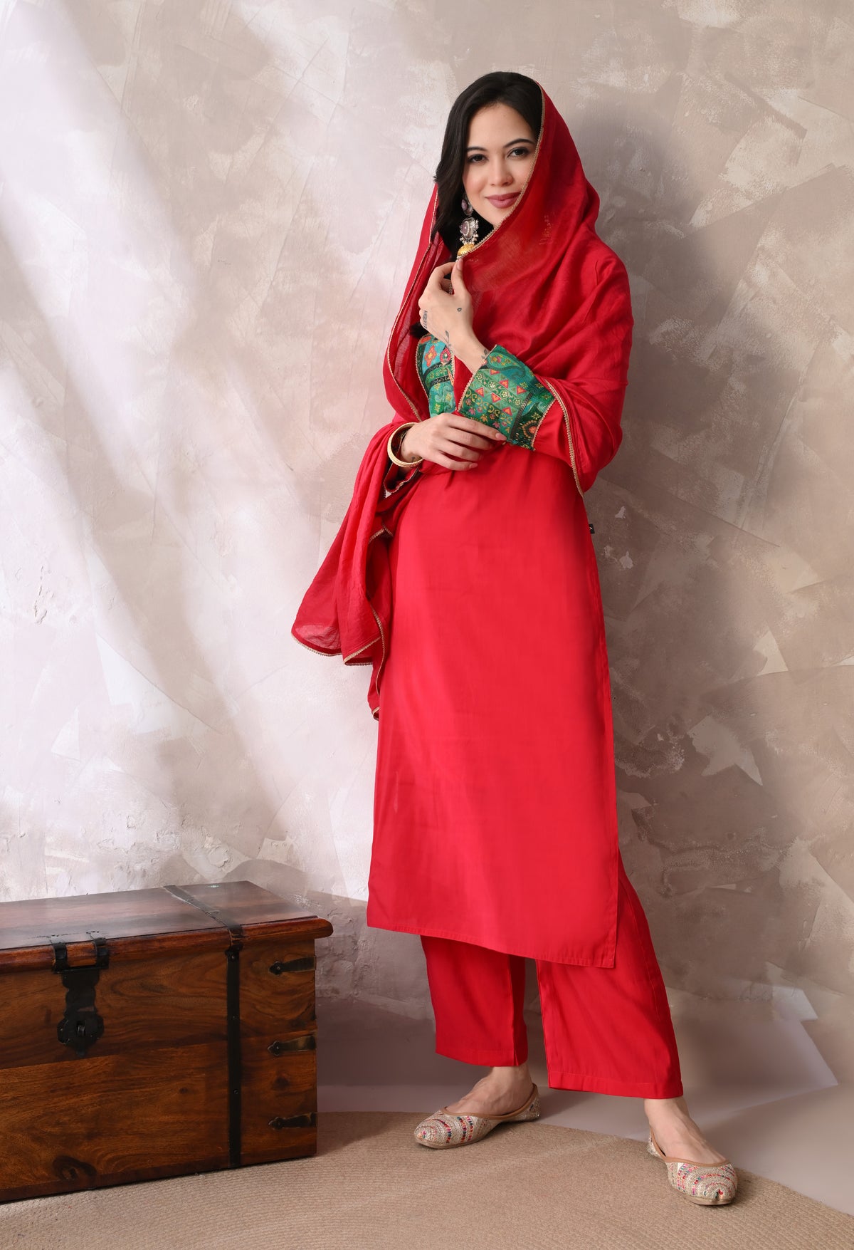 Sia Pink A Line Top  Bottom & Dupatta  For Women - 2984