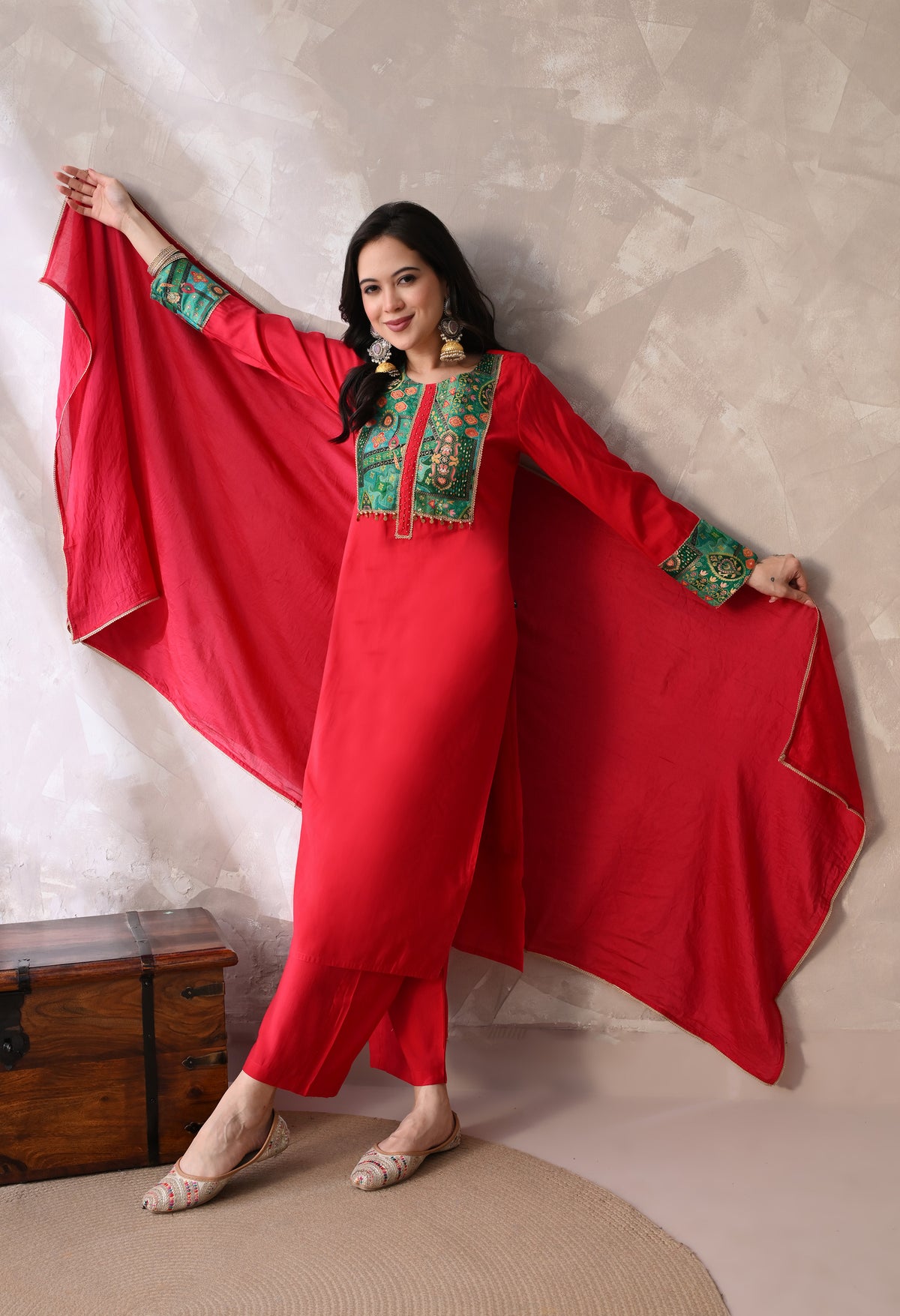 Sia Pink A Line Top  Bottom & Dupatta  For Women - 2984