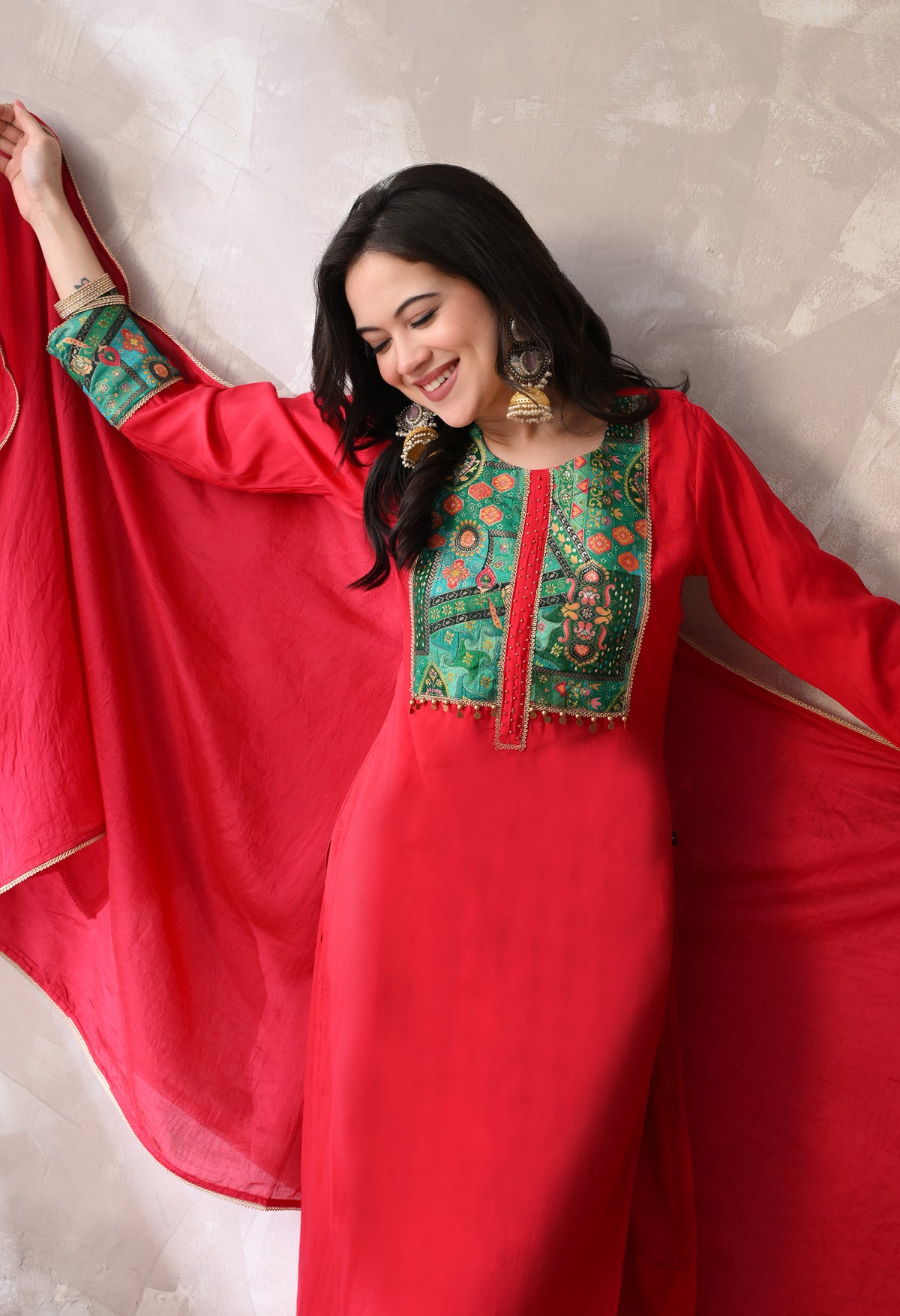 Sia Pink A Line Top  Bottom & Dupatta  For Women - 2984