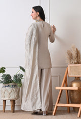 Lt Beige Ethnic Motifs Embroidered Regular Thread Work Kurta with Palazzos & With Dupatta