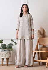 Lt Beige Ethnic Motifs Embroidered Regular Thread Work Kurta with Palazzos & With Dupatta