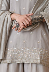 Lt Beige Ethnic Motifs Embroidered Regular Thread Work Kurta with Palazzos & With Dupatta