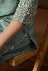 Sea Green Ethnic Motifs Embroidered Regular Thread Work Kurta with Palazzos & With Dupatta