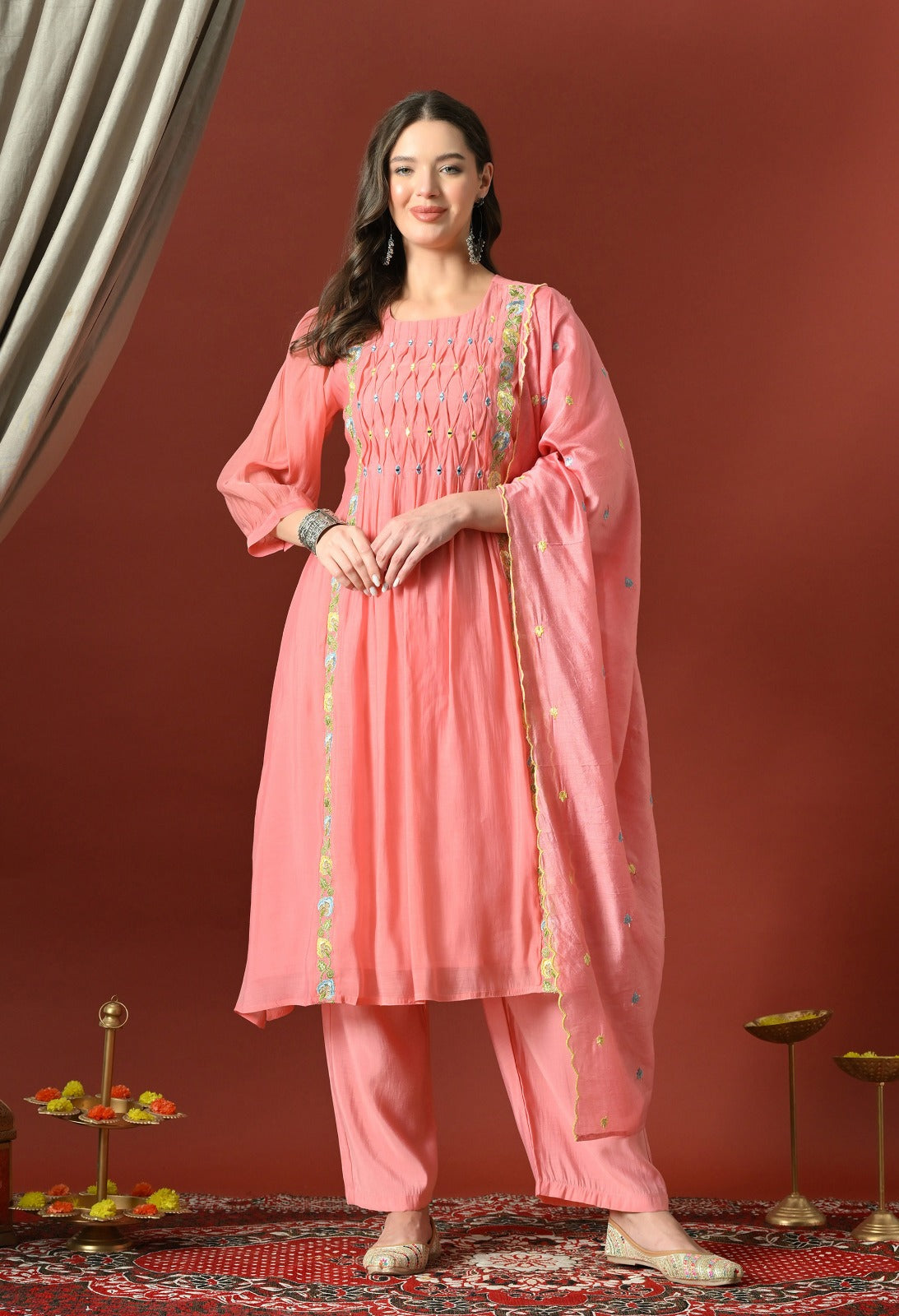 Sia Pink A Line With Plazzo And Dupatta For Women - 2913
