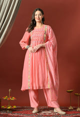 Sia Pink A Line With Plazzo And Dupatta For Women - 2913