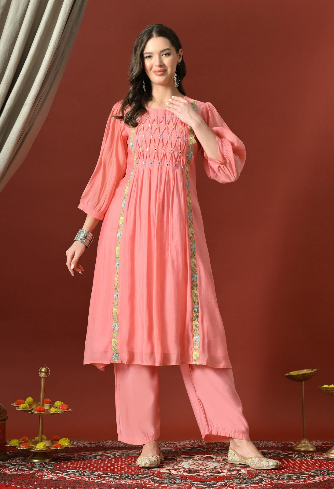 Sia Pink A Line With Plazzo And Dupatta For Women - 2913