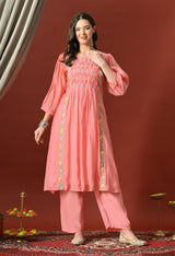 Sia Pink A Line With Plazzo And Dupatta For Women - 2913
