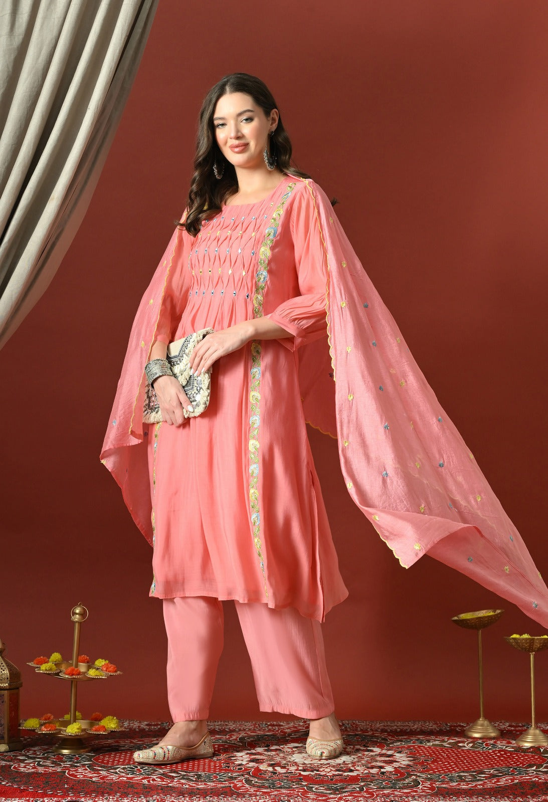 Sia Pink A Line With Plazzo And Dupatta For Women - 2913