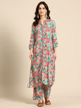 Green Floral Printed Regular Kurta with Trousers
