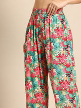 Green Floral Printed Regular Kurta with Trousers