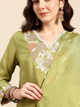 A Line Top  Bottom & Dupatta  For Women - GREEN (2622-GREEN)