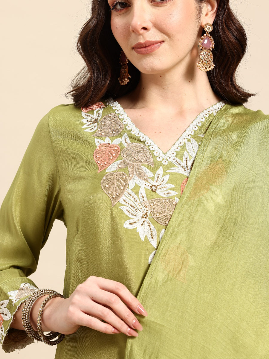 A Line Top  Bottom & Dupatta  For Women - GREEN (2622-GREEN)