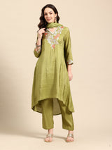 A Line Top  Bottom & Dupatta  For Women - GREEN (2622-GREEN)
