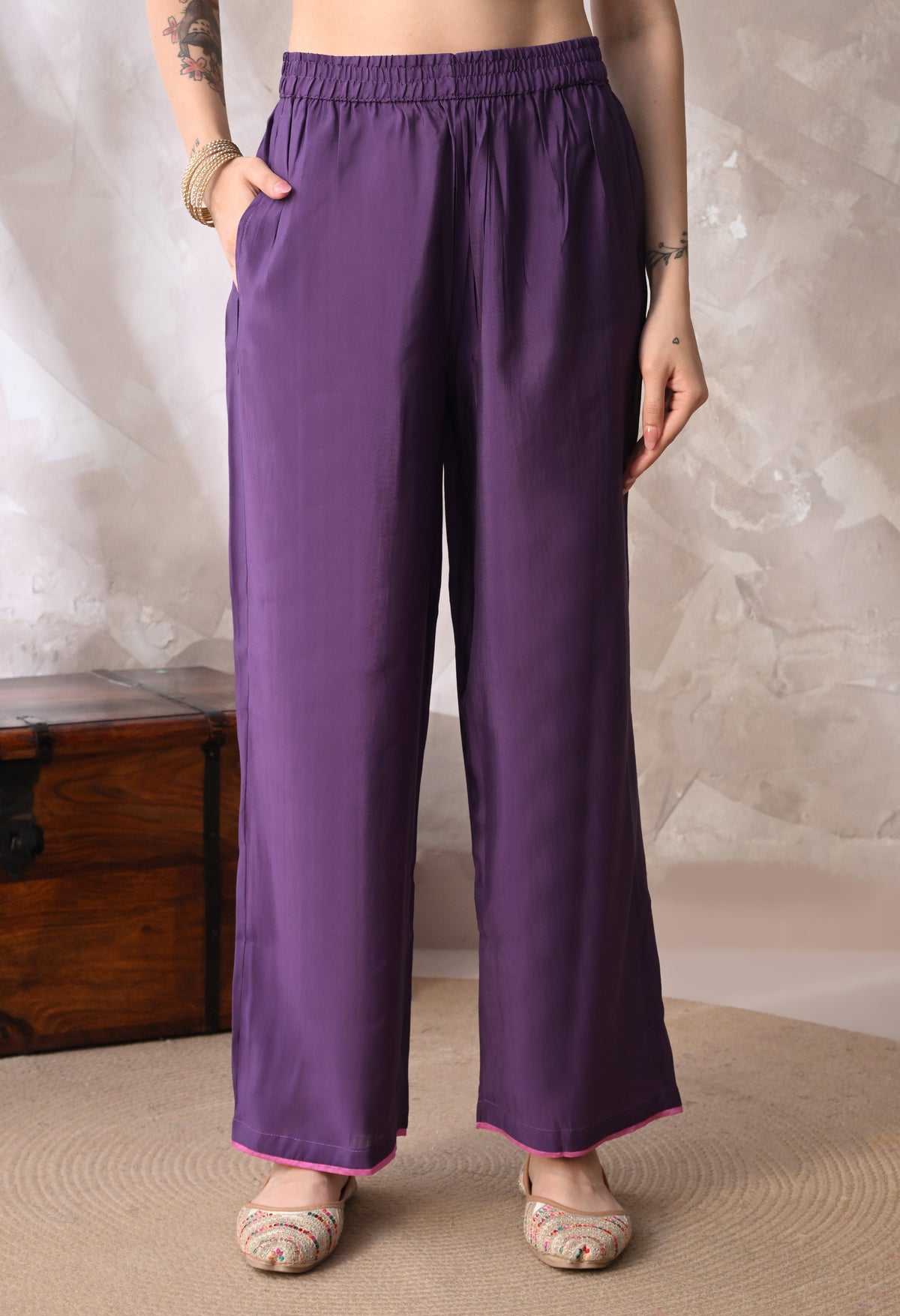 Purple A Line Top  Bottom & Dupatta  For Women - 2939 view 1