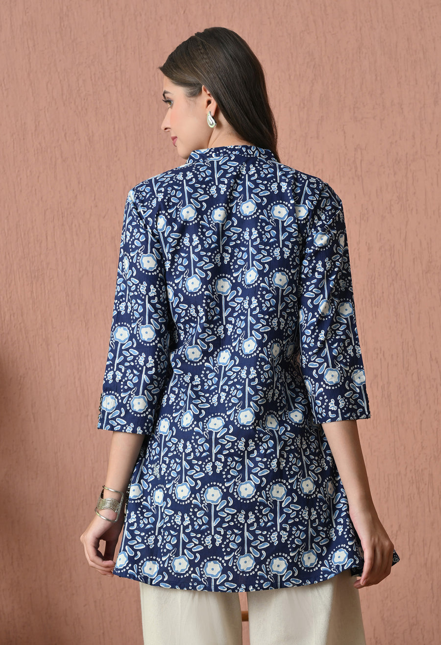 Blue Floral Cotton Printed Tunic with Palazzos