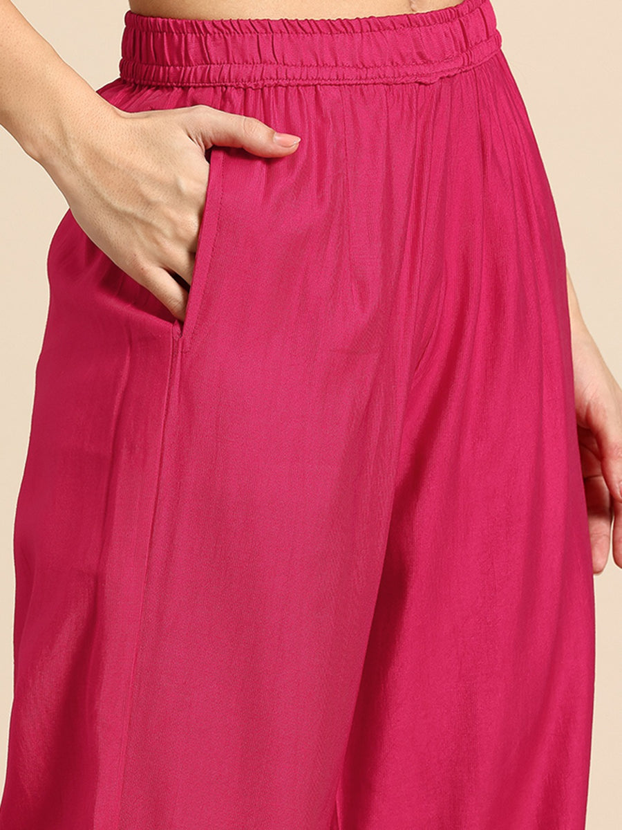 Straight Kurta With Plazzo And Dupatta For Women - PINK (2589-PINK)