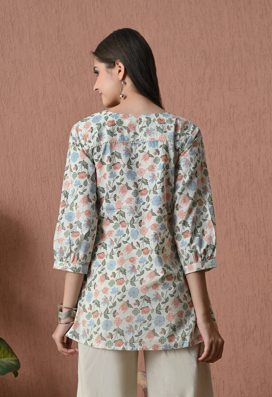 Blue Mlty Floral Cotton Printed Tunic with Palazzos