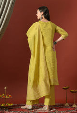 Yellow Straight Kurta With Plazzo And Dupatta For Women - 2659 view 5