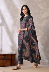 Black A Line Top  Bottom & Dupatta  For Women - 2572 view 4