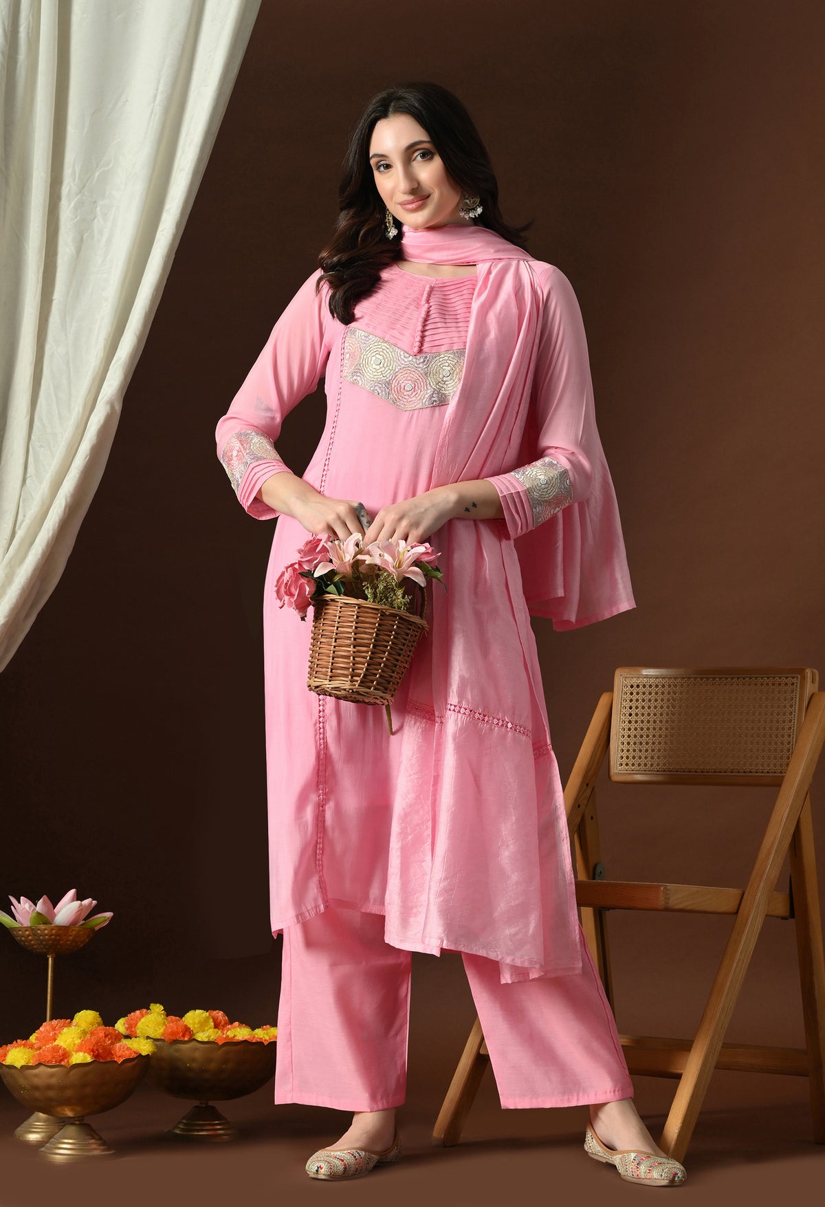 Pink A Line Top  Bottom & Dupatta  For Women - 2980 view 5