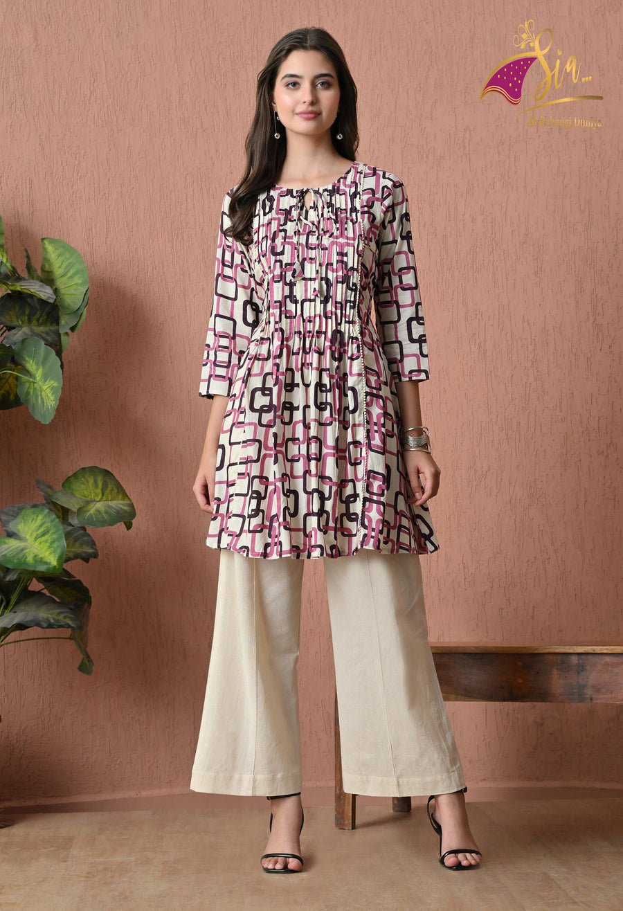 Pink Cotton Printed Tunic with Palazzos